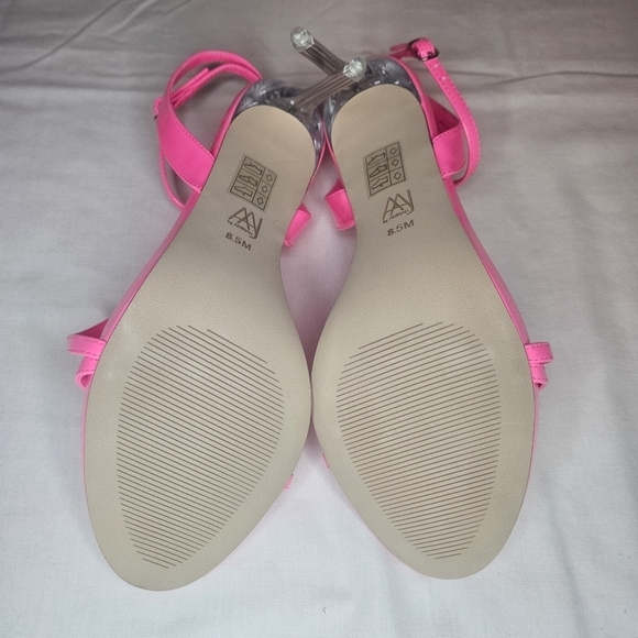 AAJ By Aminah Zayn Lucite Heel Asymmetrical Strap Dress Sandals - Neno Pink $150 - Picture 8 of 15